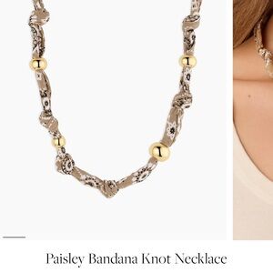 Paisley Bandana Knot Necklace - Beige and Gold